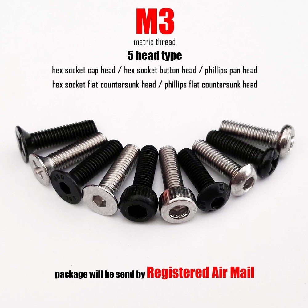 M3 Hex Socket Allen Cap Button Phillips Pan Round Flat Head Screw Bolt A2 Steel
