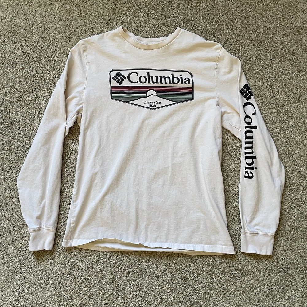 Columbia Sportswear Long Sleeve Shirt Logo Beige Tan - Medium
