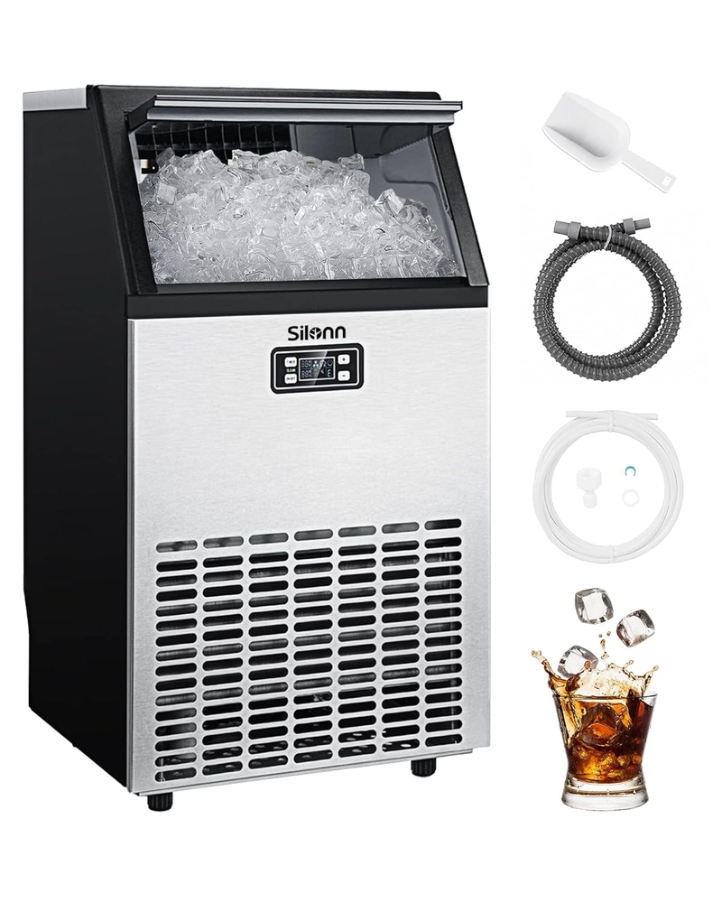Commercial Ice Maker Machine, Creates 100Lbs in 24H, 33Lbs Ice Storage Capacity,