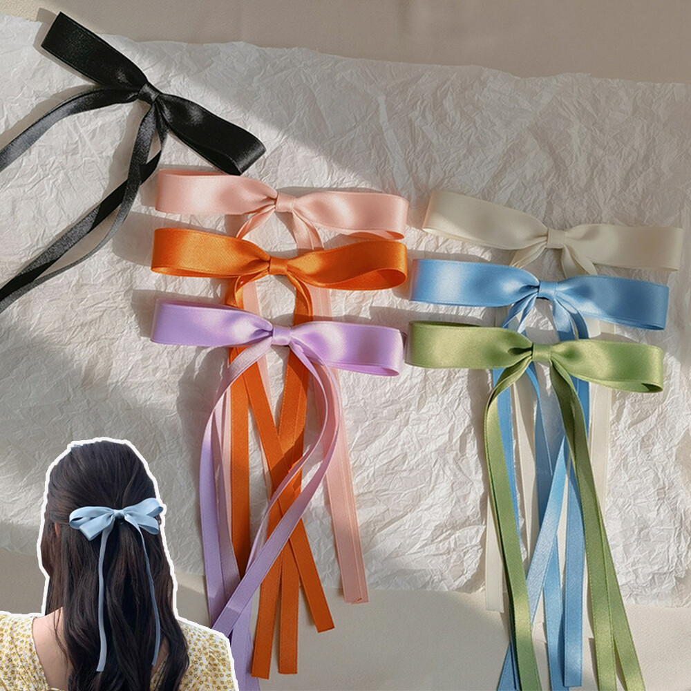 Double Layer Streamer Ribbon Tassel Bowknot Hair Clip Accessory