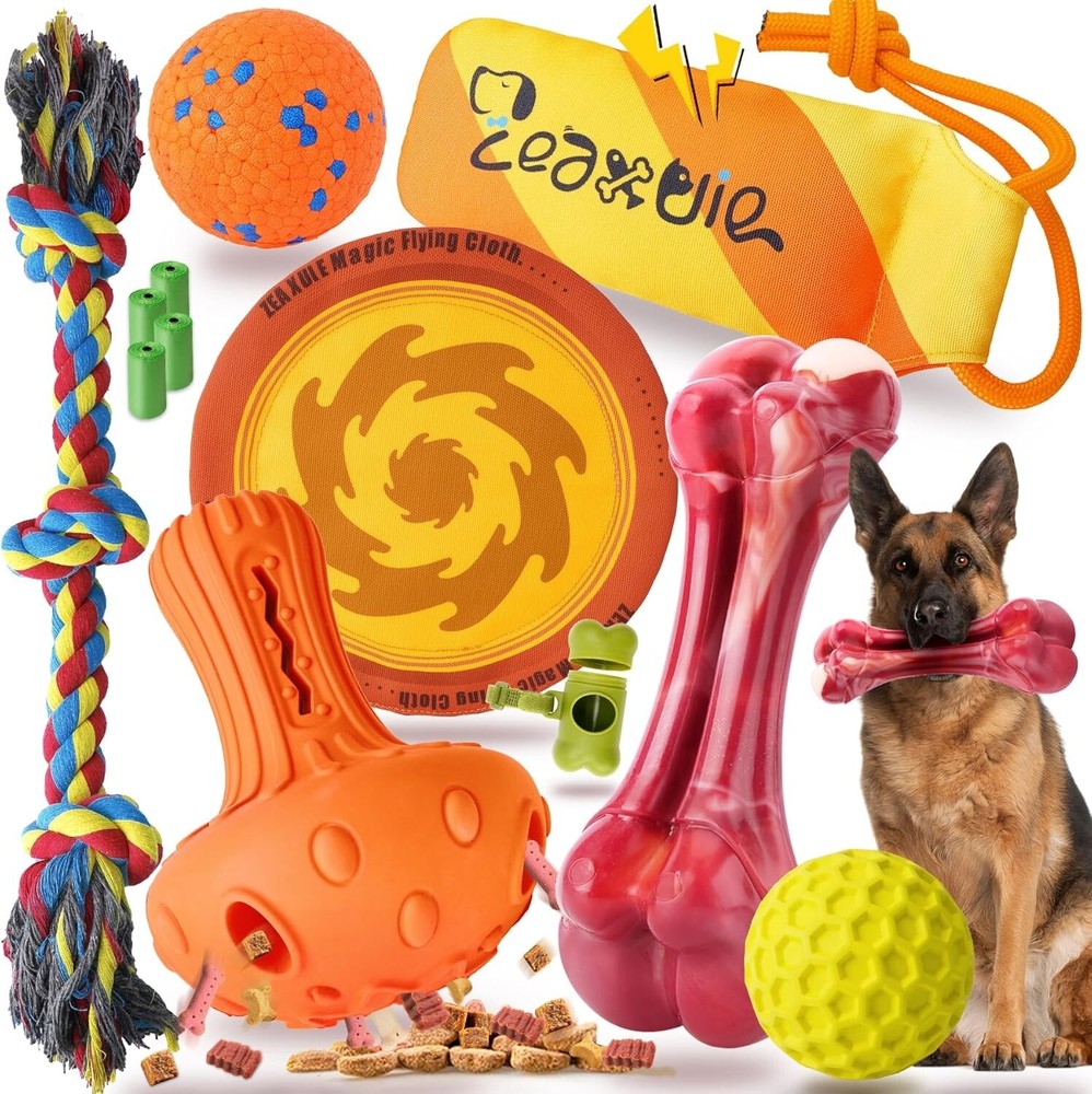 Colorful Durable Chew Toys Set for Medium to X-Large Dogs – 12 Interactive Toys
