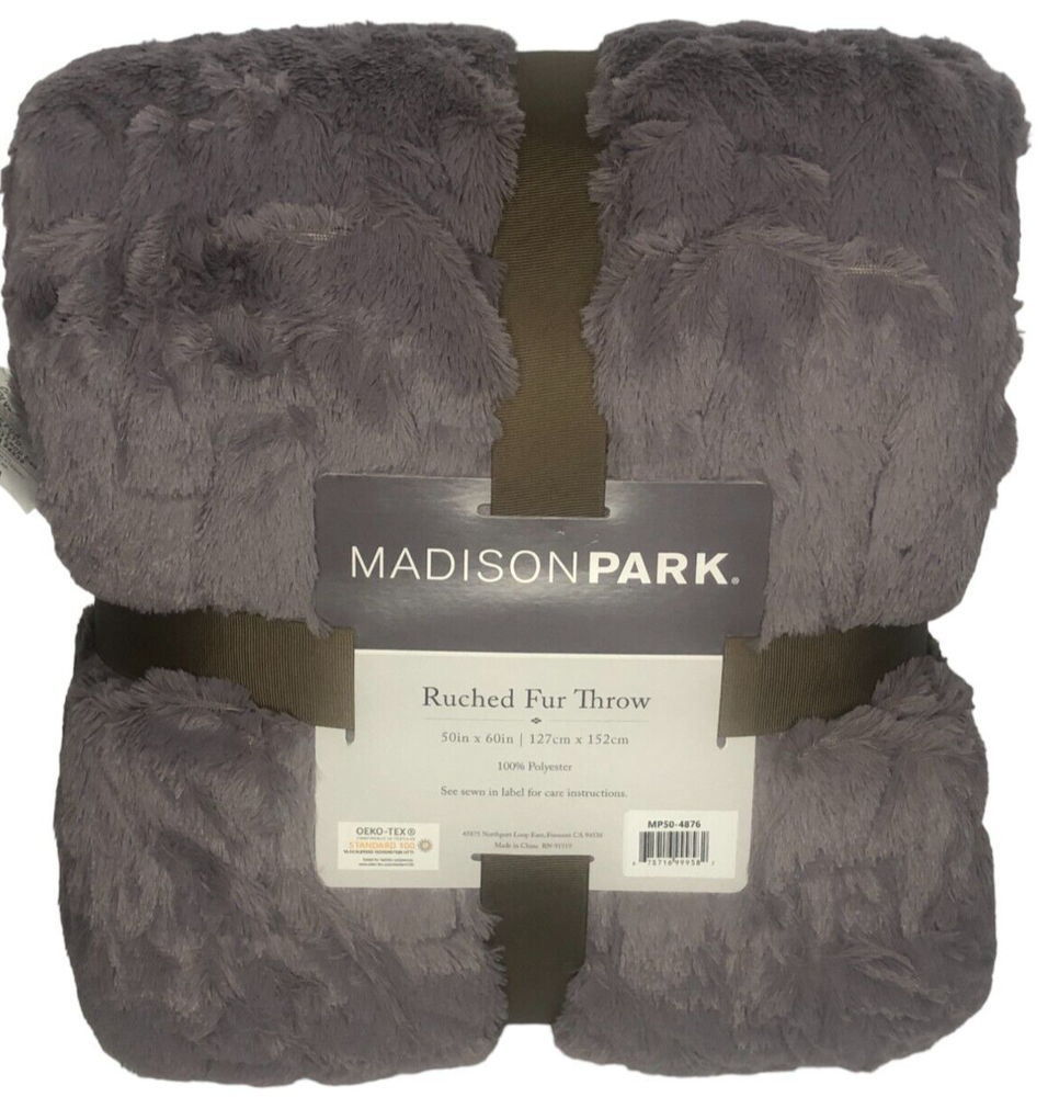 Madison Park Lavender Faux Fur Ruched Throw Blanket 50x60 Ultra Soft Cozy Plush