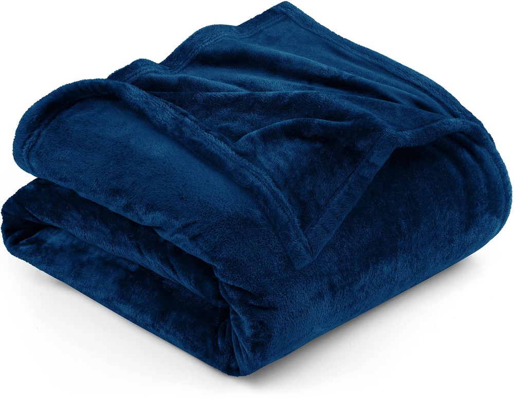 Fleece Blanket Queen Size Navy 300GSM Luxury Anti-Static Fuzzy Soft Microfibe...