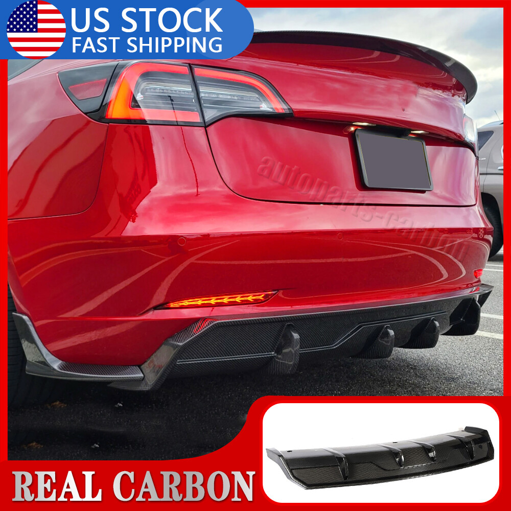 For Tesla Model 3 2017-2023 Real Carbon Fiber Rear Diffuser Lip Spoiler Bodykits