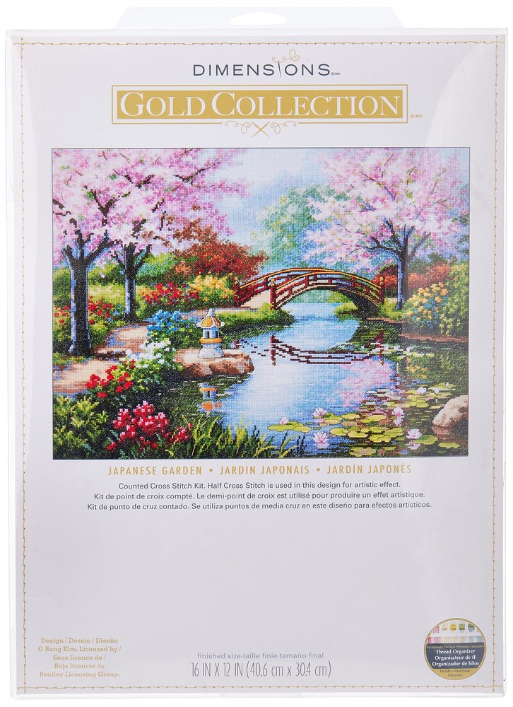 Gold Collection Counted Cross Stitch Kit, Japanese Flower Garden, 16 Count Li...