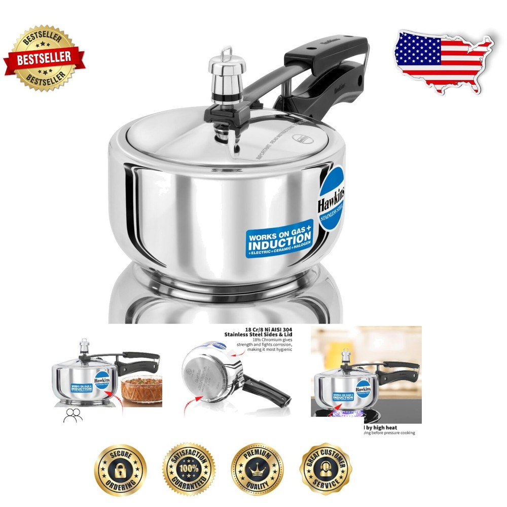 Compact 2L Stainless Steel Pressure Cooker with User-Friendly Cookbook