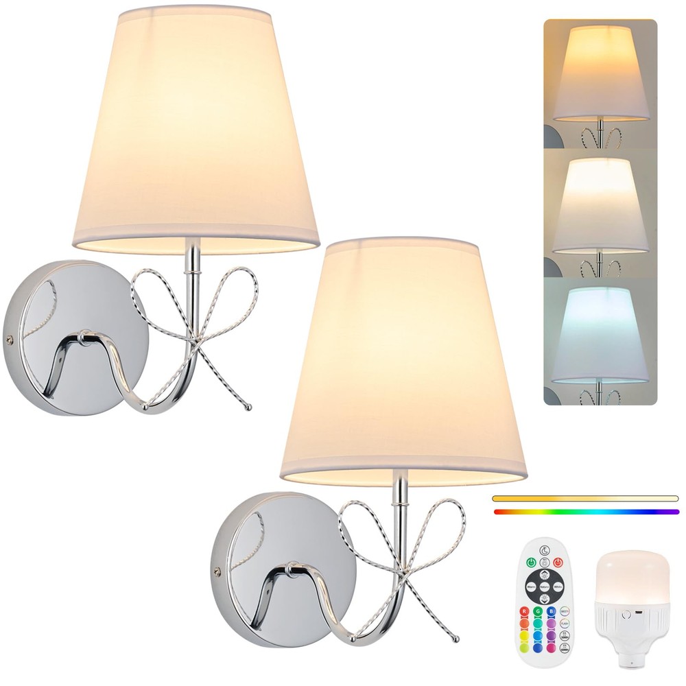 Bow Battery Operated Wall Sconces Set of Two, Rechargeable Wall Lights with D...