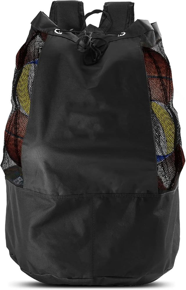 Large Adjustable Black Mesh Soccer Ball Bag for Sports Equipment