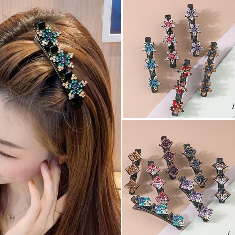 Square Rhinestone Braid Hairpins Hair Accessories Bangs Clip Side Barret Fashion