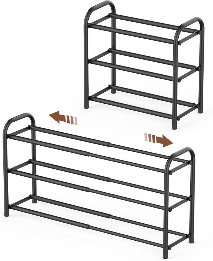 Gonfoam 3-Tier Expandable Black Shoe Rack with Adjustable Shelves