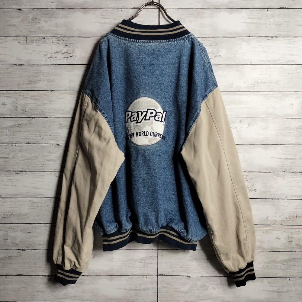 XL Size Paypal Vintage Old Clothes Denim Stadium Jacket Corporate Logo No Color-image