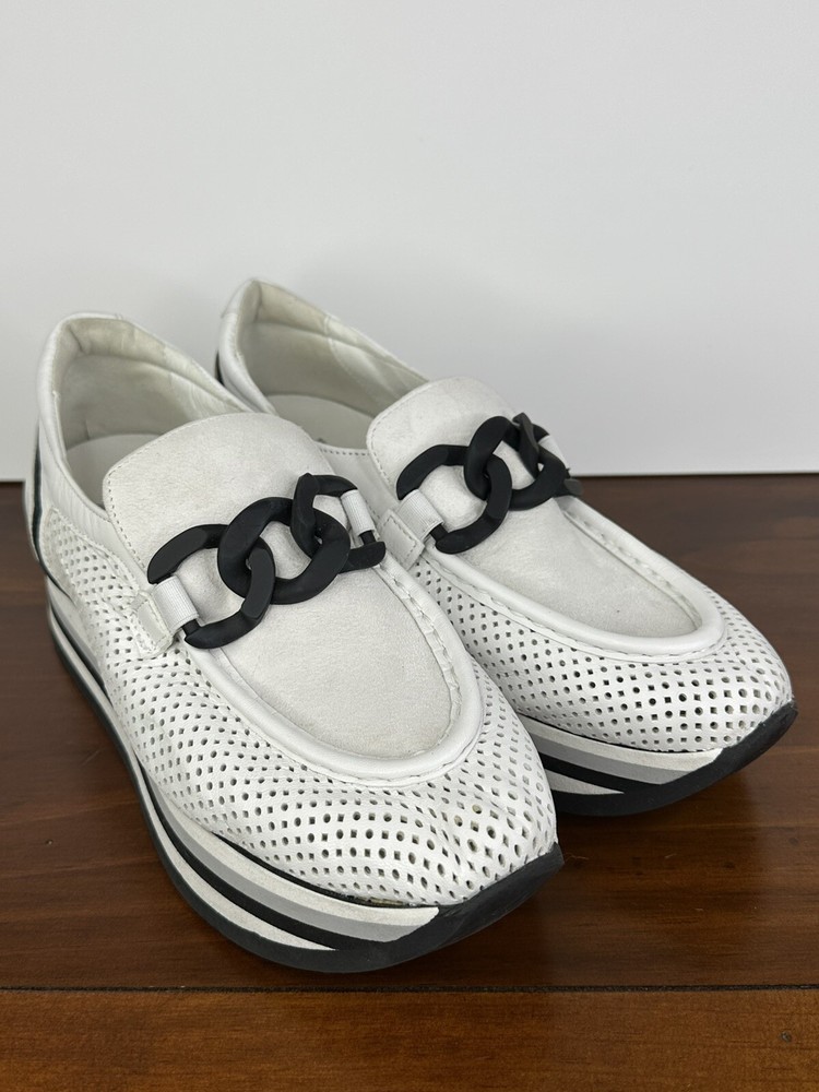 Cassie White Black Slip-On Platform Loafers | Arch Support Sneakers EU 38.5