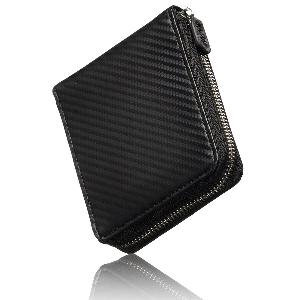 VOICE Mens Carbon Leather Bi-Fold Slim Wallet RFID Blocking Z230-image