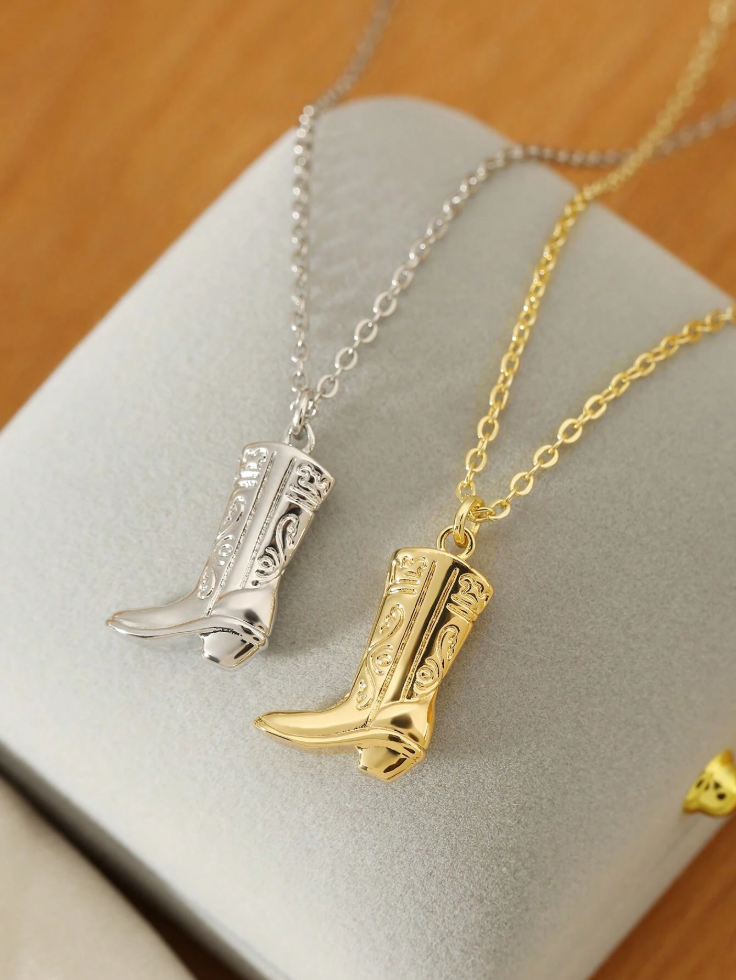 1pc Cowboy Boot Pendant Necklace Fashionable Golden Shoe Statement Unisex Chain
