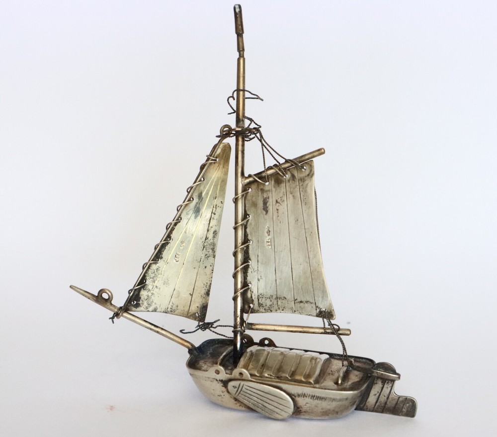 Antique , 1900 Dutch silver miniature of sailing boat.