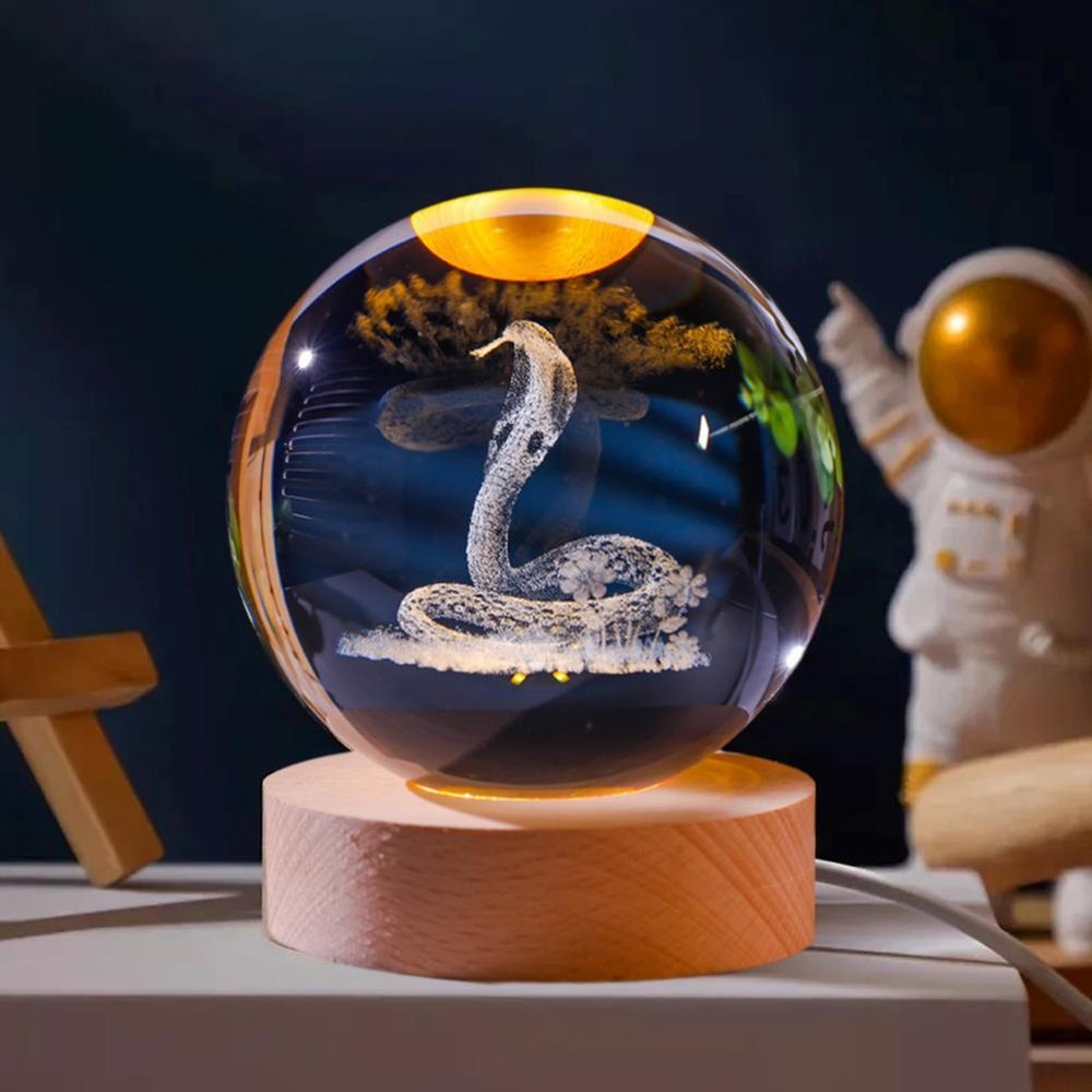 3D Glowing Snake Crystal Ball Night Light Decorative Gift