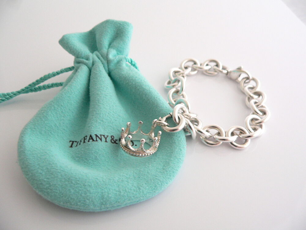 Tiffany & Co Silver Crown Bracelet Charm Princess 8 Inch Longer Gift Pouch Love