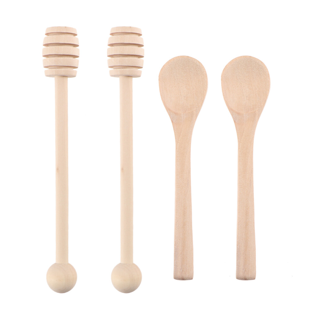 4 PCS Honey Stirring Spoon Wood Swizzle Spoon Coffee Stirring Stick