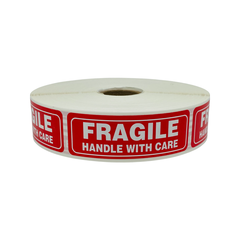 1x3 Red Fragile Handle With Care Mailing Stickers Shipping Labels 1000