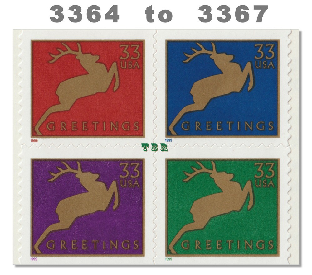 3364-67 3367 Holiday Reindeer 33c Block 4 From Vending BK276B 1999 MNH - Buy Now-image