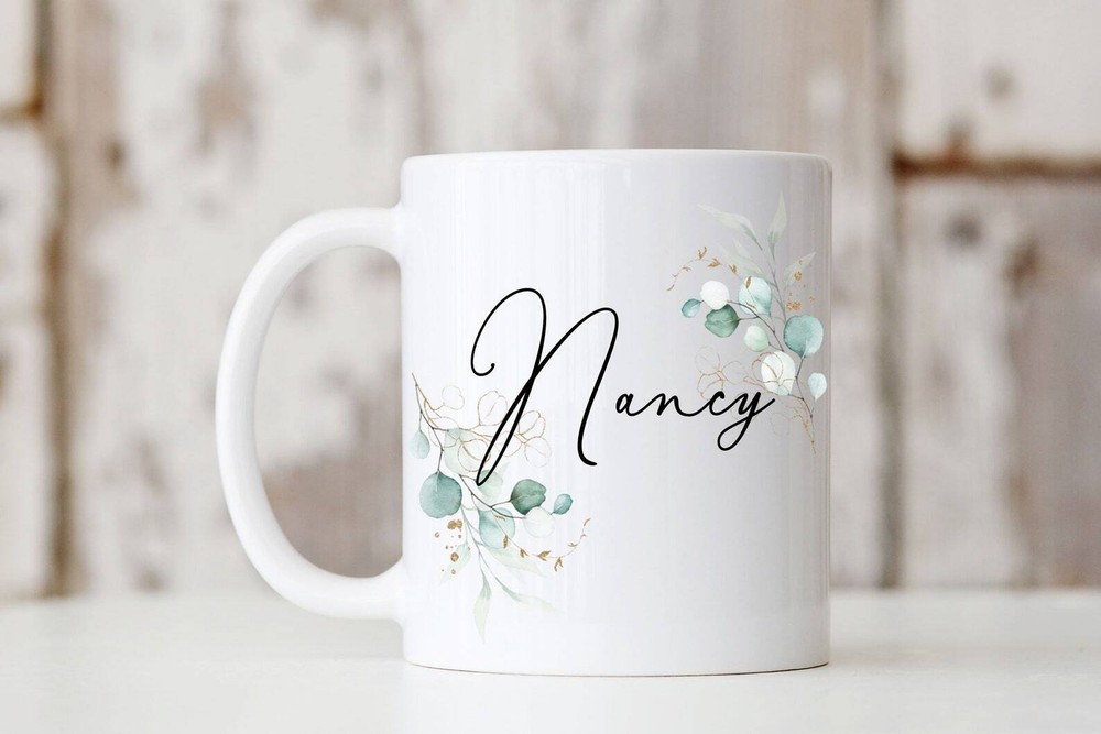 Custom Watercolor Leaf Personalized Name Mug Gift Idea