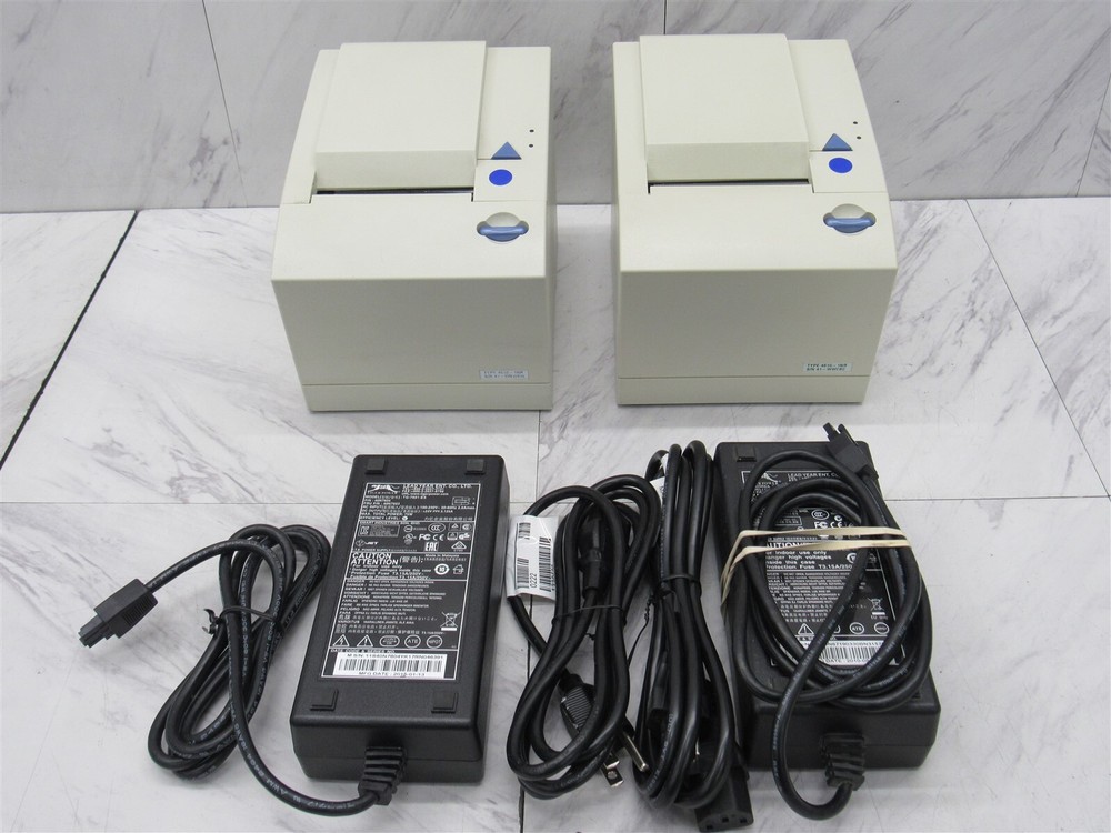 2 LOT IBM TOSHIBA 4610-1NR Thermal POS Receipt Printer w/ Adapter - White