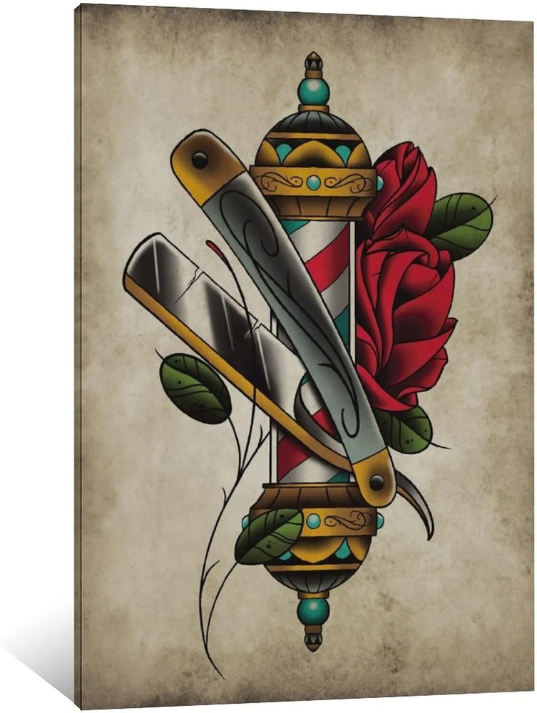 Shave And A Haircut, Barber Pole, Neo-Traditional Tattoo Flash, Old School Art