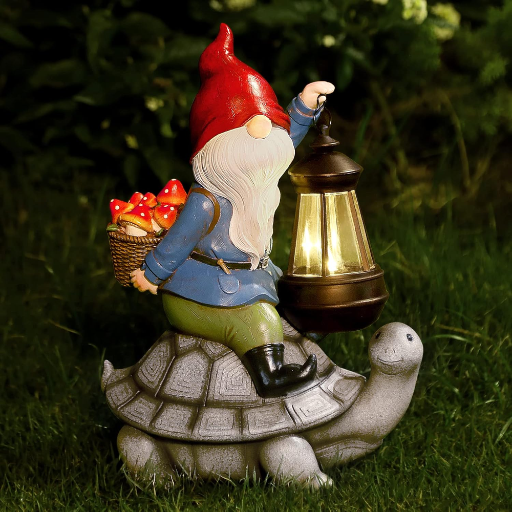 Large Outdoor Gnome and Turtle Garden Sculpture Statue Decor