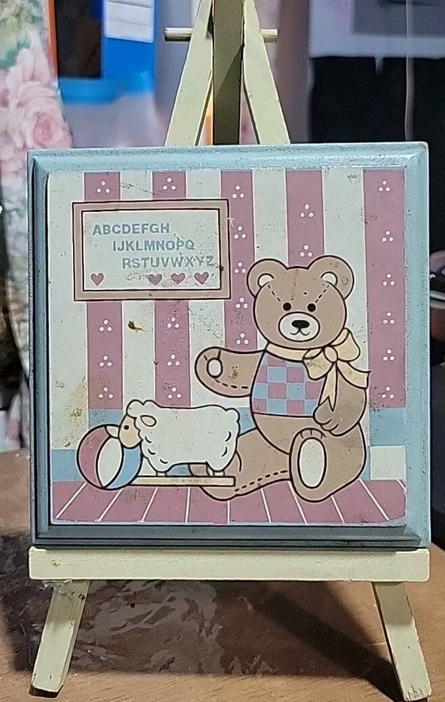 Handcrafted Wooden Bear Plaque Displayed on Decorative Easel