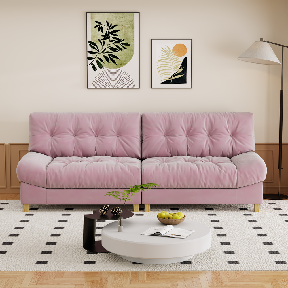 90.5-Inch Cloud Compression Sofa in Frosted Velvet Minimalist Love Seat Design