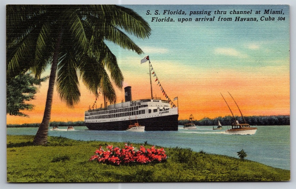 Vintage 1930 SS Florida Cruise Ship Postcard Miami to Havana Cuba G4