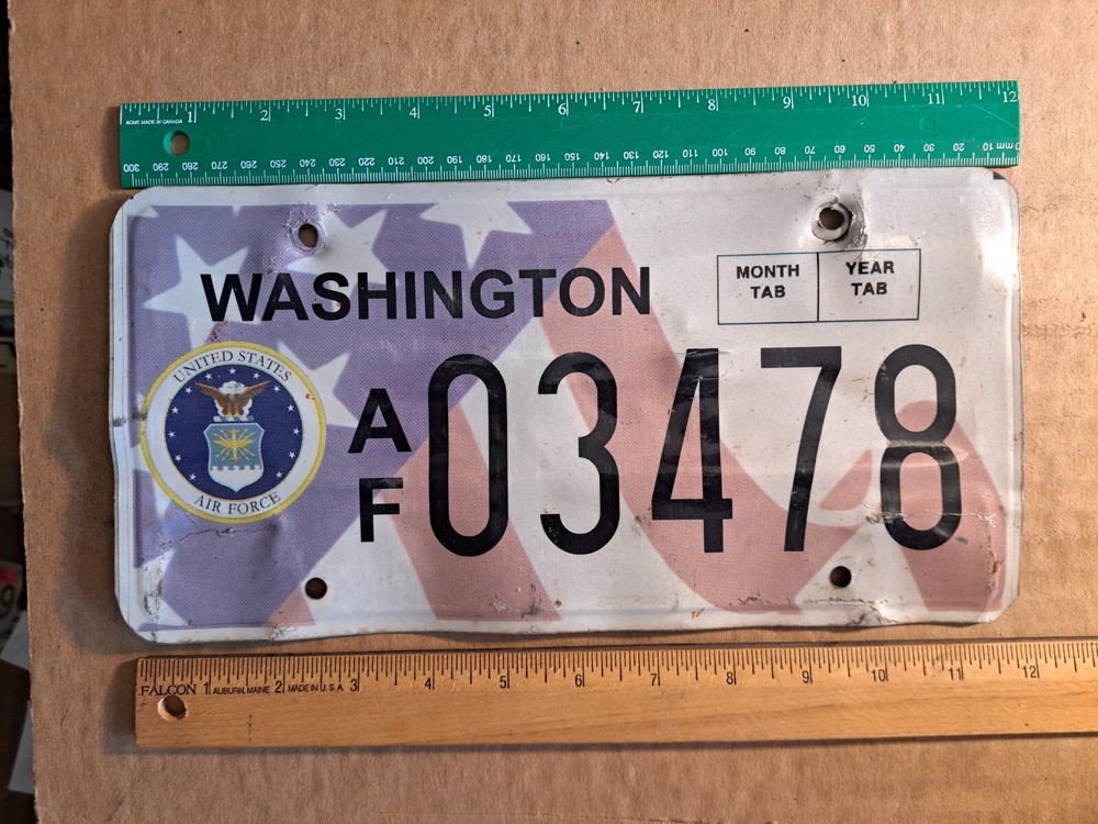License Plate, Washington, U.S. Air Force, AF 0 3478, Poor condition