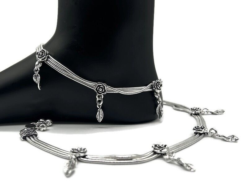 925 Sterling Silver Anklet Payal Bridal Wedding Jewelry Design-image