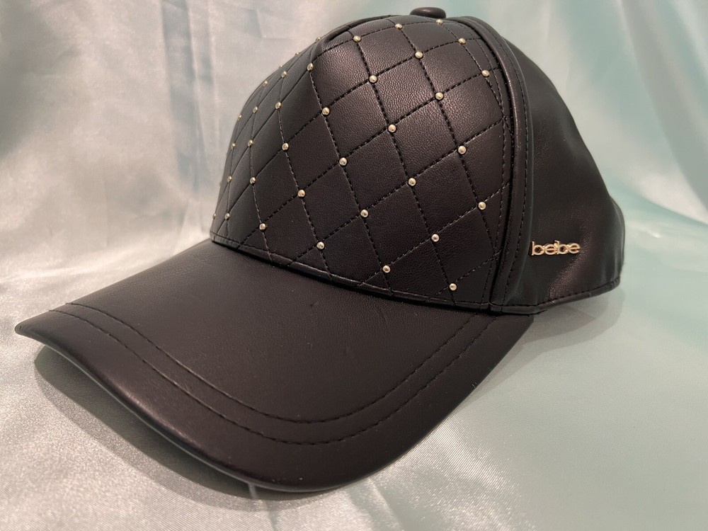 Bebe Black Faux Leather Women's Studded Accent Cap  