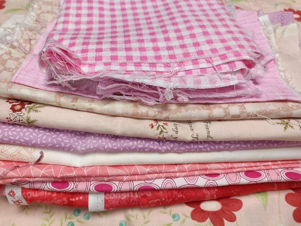 pink cotton scrap fabric lot quilting fabric