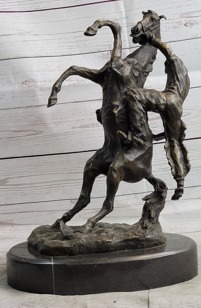 Rearing Horse Man Handler Equestrian Artwork Bronze Marble Statue Sculpture Art