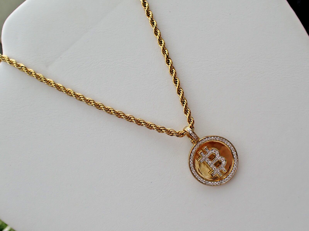 14K Gold Plated Bitcoin Cryptocurrency Pendant Necklaces Jewelry For Men / Women-image