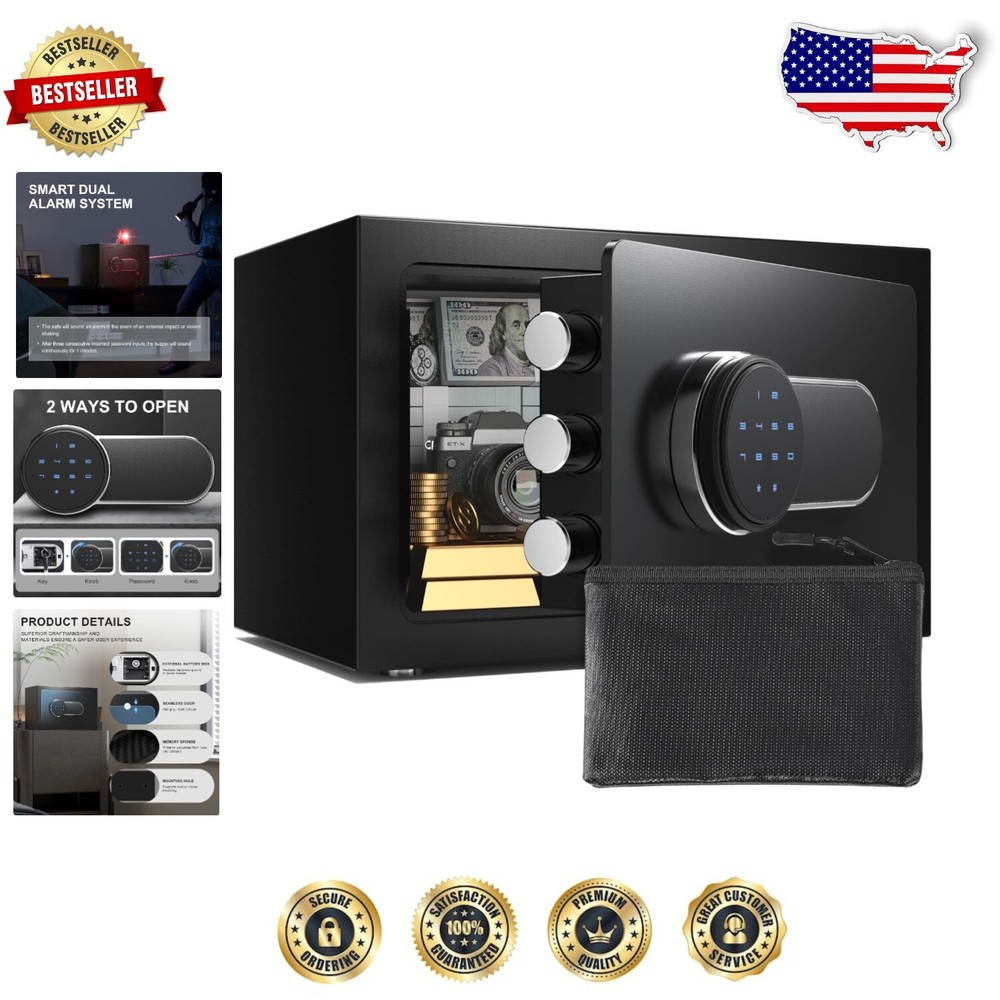 Home Safe with Dual Alarm, Waterproof Bag & Easy Mount - 8.3 lbs  