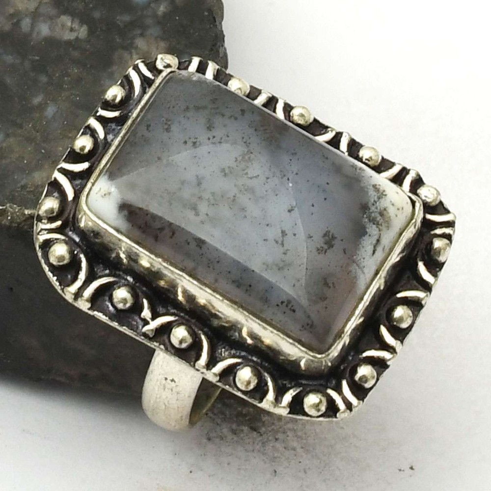 Dendrite Opal Gemstone Handmade Ring Jewelry Gift For Her US Size-7.75 AR 41614