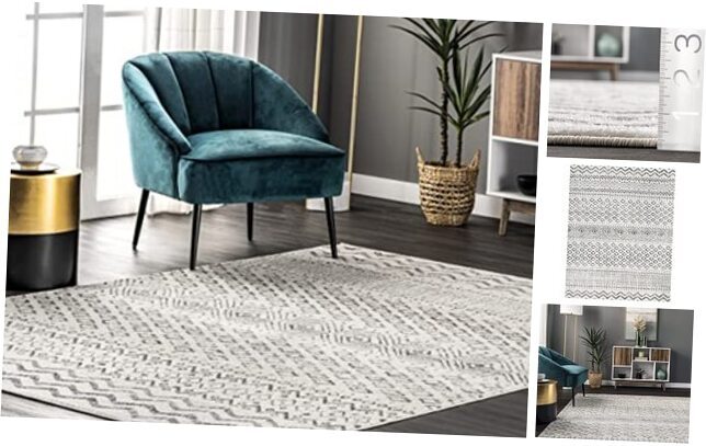 Kenzie Geometric Diamond Off-White Area Rug 4x6