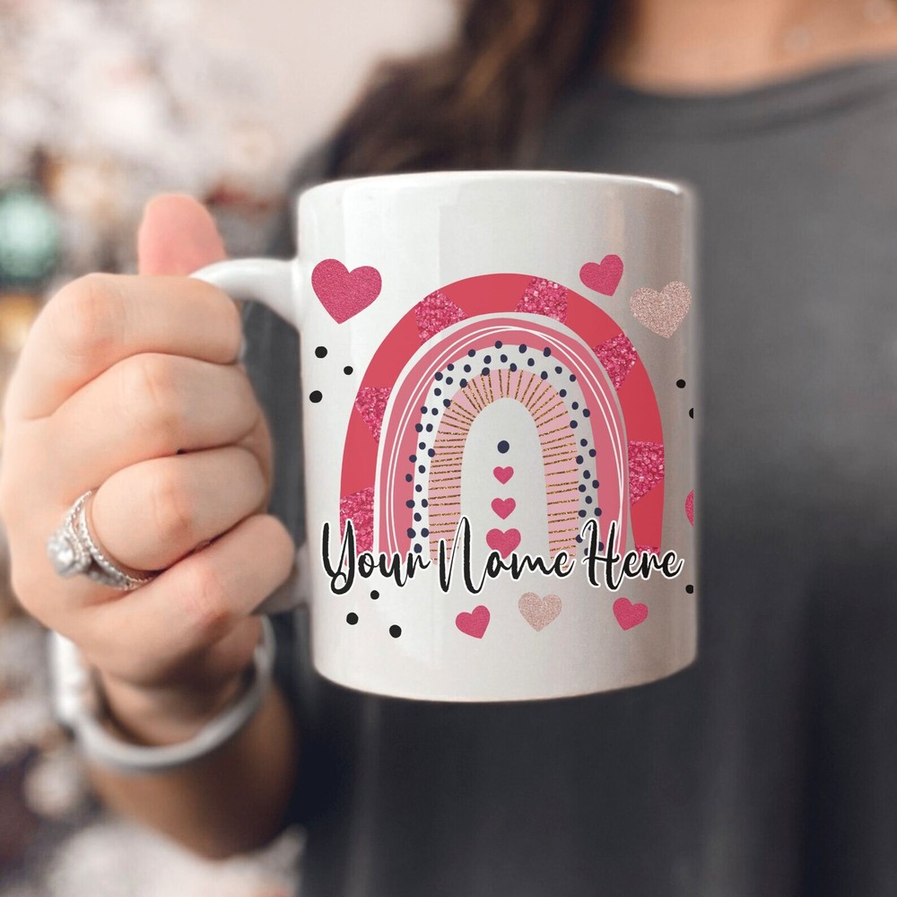 Boho Rainbow Valentine Mug Personalized Romantic Love Gift Coffee Cup  