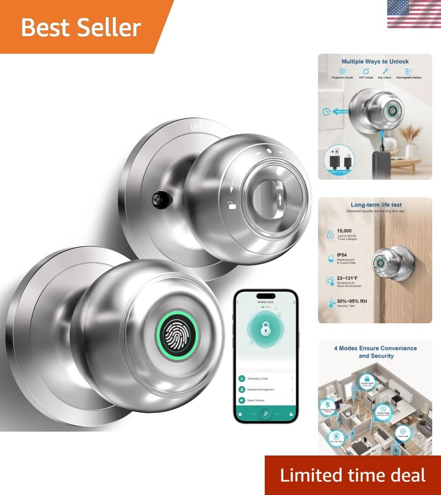 Biometric Fingerprint Door Lock with Silent Mode in Satin Nickel-image