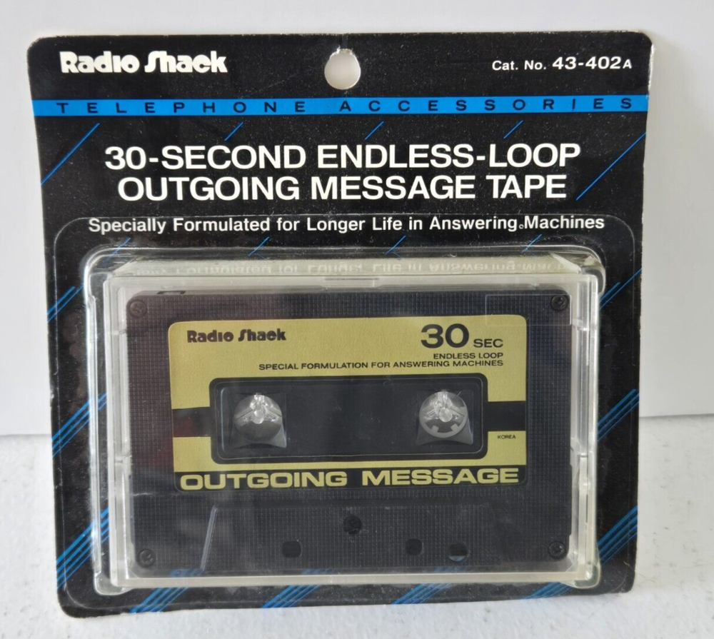 Radio Shack 30 Second Endless Loop Outgoing Message Cassette Tape 43-402A NEW