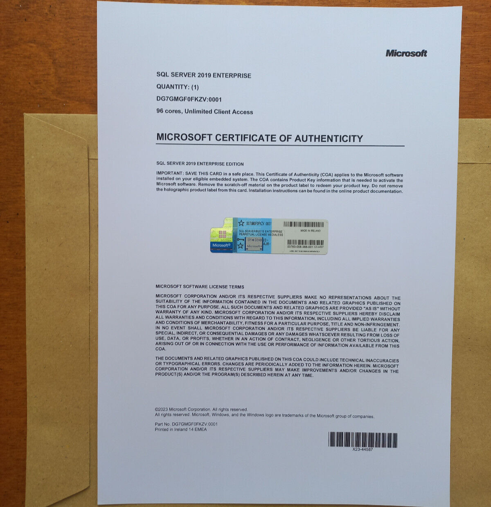 Microsoft SQL Server 2019 Enterprise 96 Core Authentic unlmited CAL DG7GMGF0FKZV