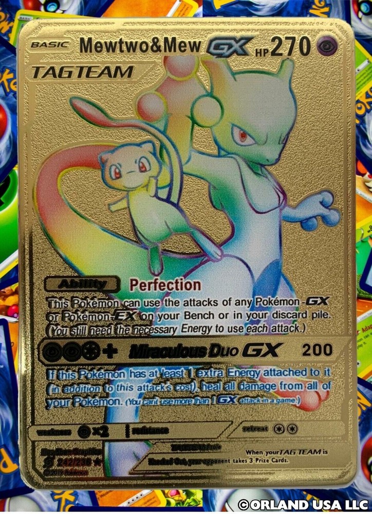 Mewtwo & Mew GX Rainbow Gold Metal Pokemon Card Collectible Gift/Display