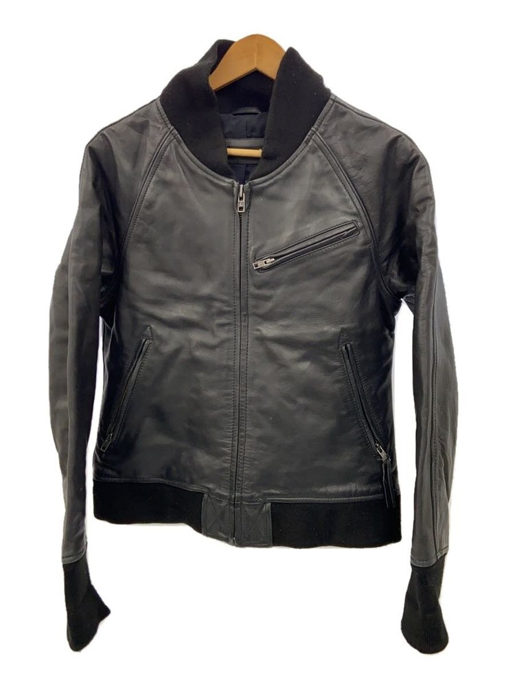Liugoo Mens Cowhide Leather Blouson Jacket Black Plain 2276