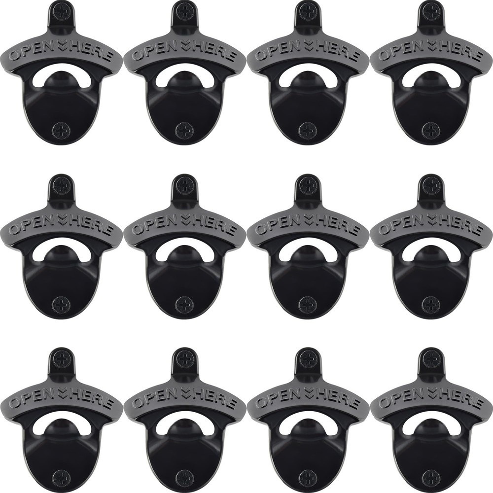 12 PCS Black Bottle Opener Wall Mounted Bulk, Stainless Screw in Wall Beer To...