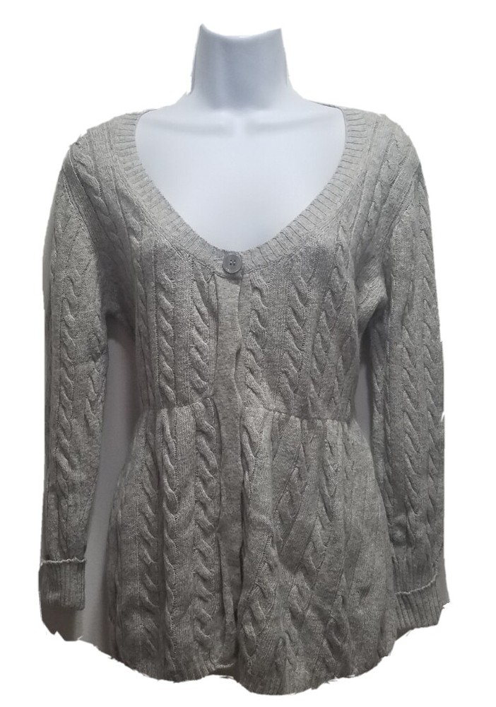 Boston Proper Women's cable knit cardigan M angora cashmere tie back gray