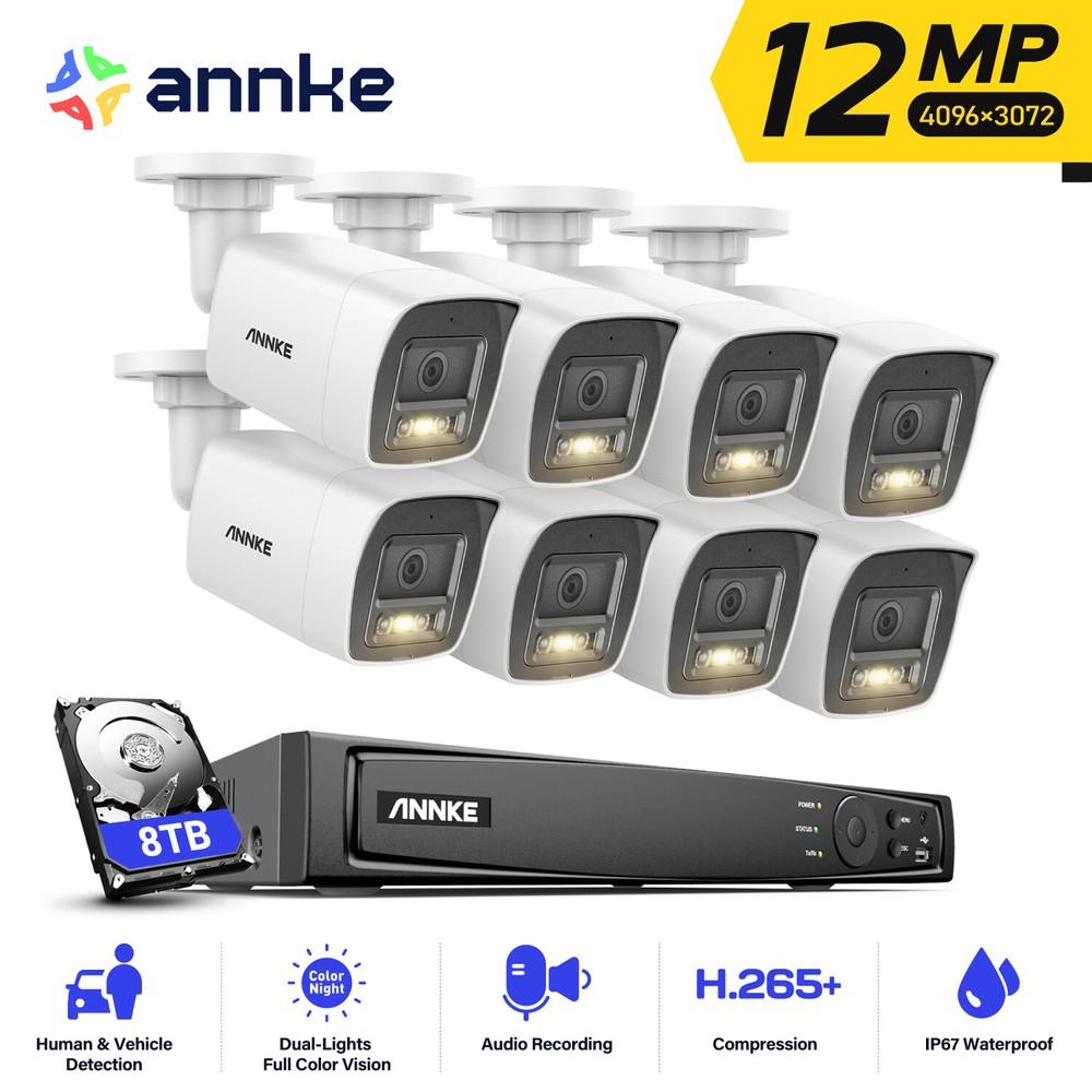 ANNKE 8CH 12MP PoE IP Camera System with Color Night Vision and Human Detection