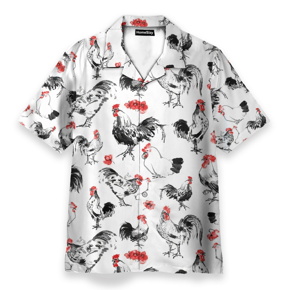 Rooster Mens Buttons Up Shirts   Hawaiian Shirt Beach Shorts